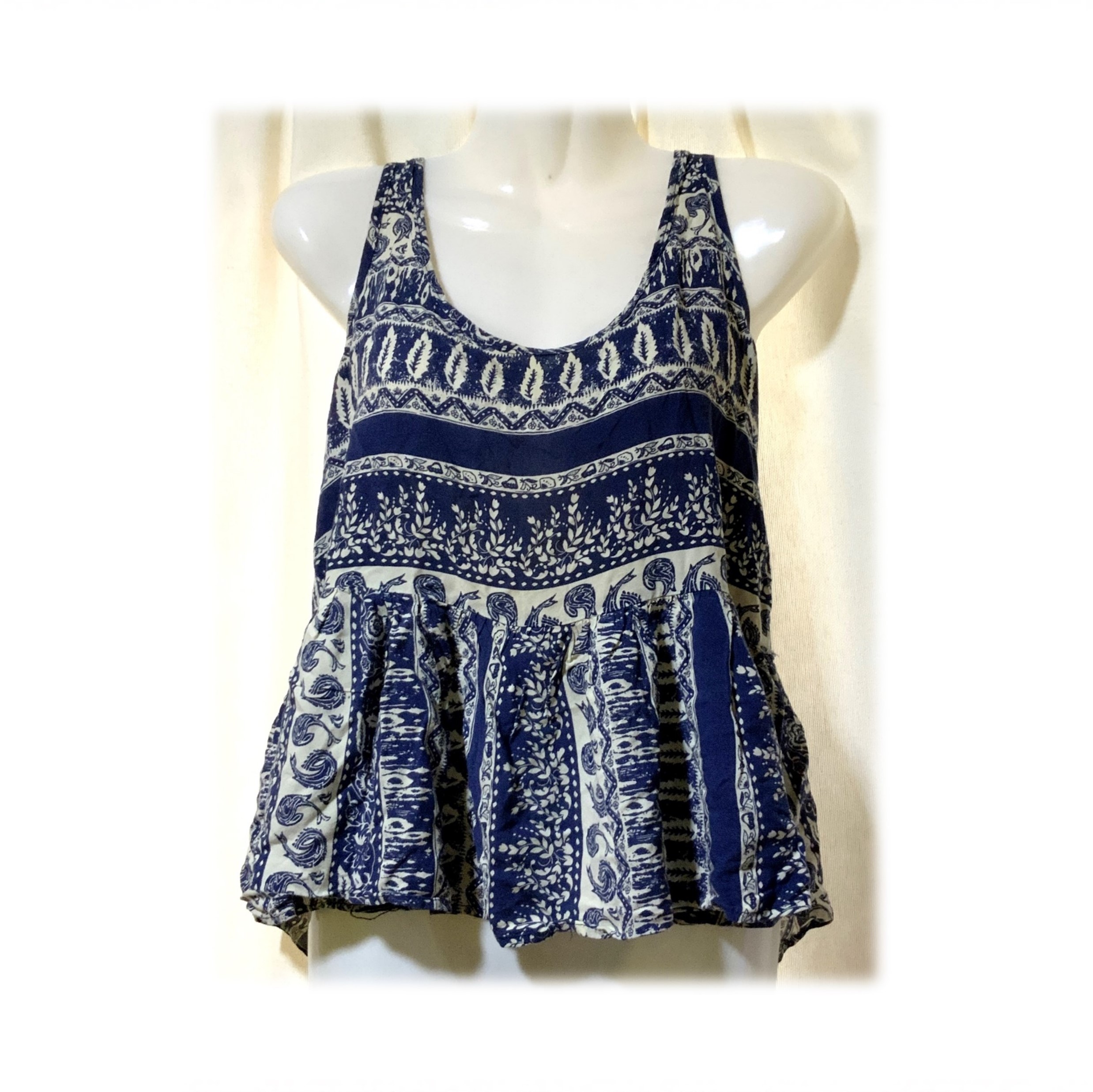 Polera Azul/Crema con Vuelos Talla Única - Imagen 2